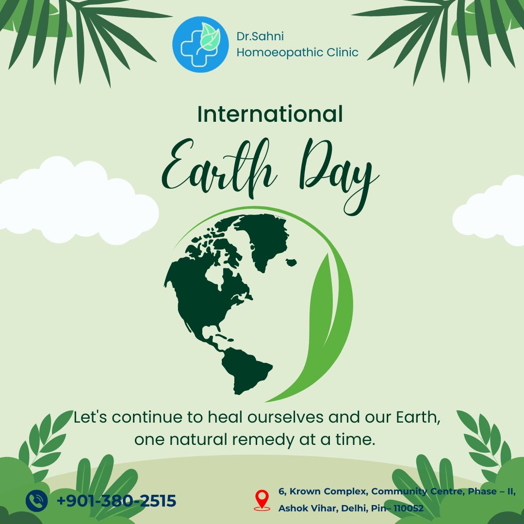 #HappyEarthDay ! 
At Dr. Sahni Homoeopathy, we're proud to play our part in preserving planet 
Did you know? Homeopathic remedies are derived from natural sources, making them #ecofriendly and #sustainable
 #Naturalmedicine #Homoeopathicmedicine #Homoeopathictreatment #EarthDay