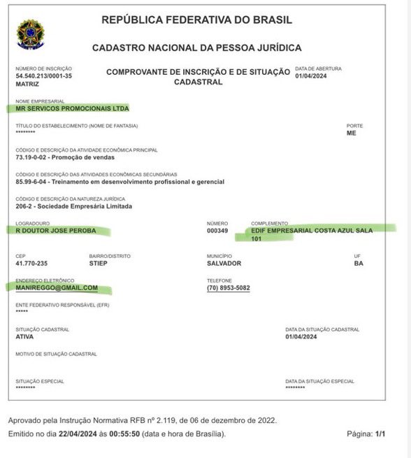 BKcomenta's tweet photo. A Mani registrou uma empresa no início de abril que fica no mesmo endereço do instituto Maria Preta https://t.co/RxV3EVhL4B
