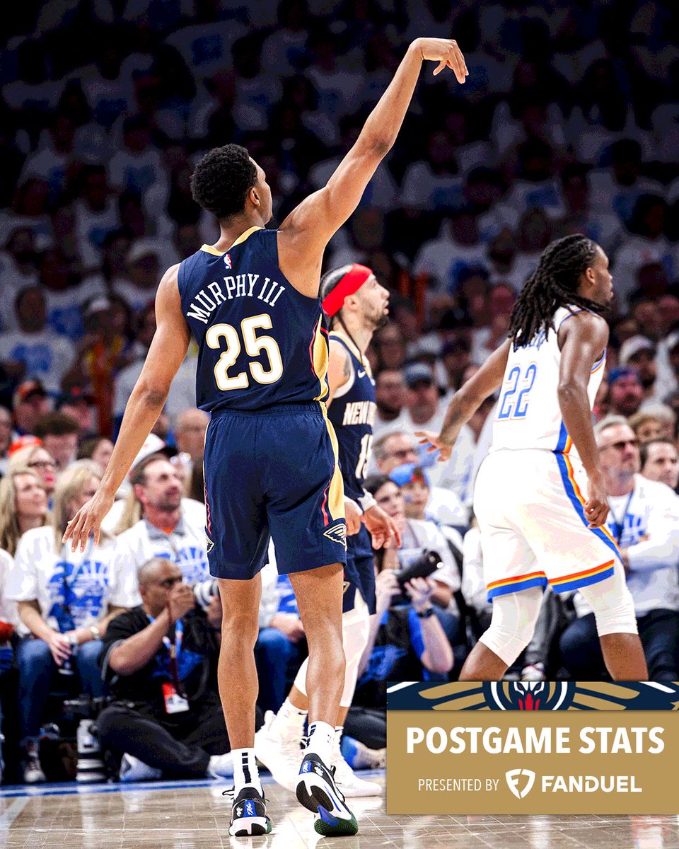 📊 Trey: 21 PTS (5 3s), 3 BLK 📊 CJ: 20 PTS/6 AST 📊 JV: 13 PTS/20 REB #Pelicans | @FDSportsbook