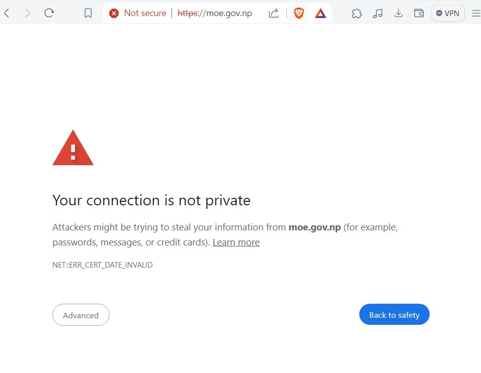 So I visited the website to see for myself and 👇 is what I got.
Meaning it's NOT secure!
Oh boy!! 
#Nepal #MoE #MinistryOfEducation #HomePage #InsecureWebsite  (moe.gov.np)