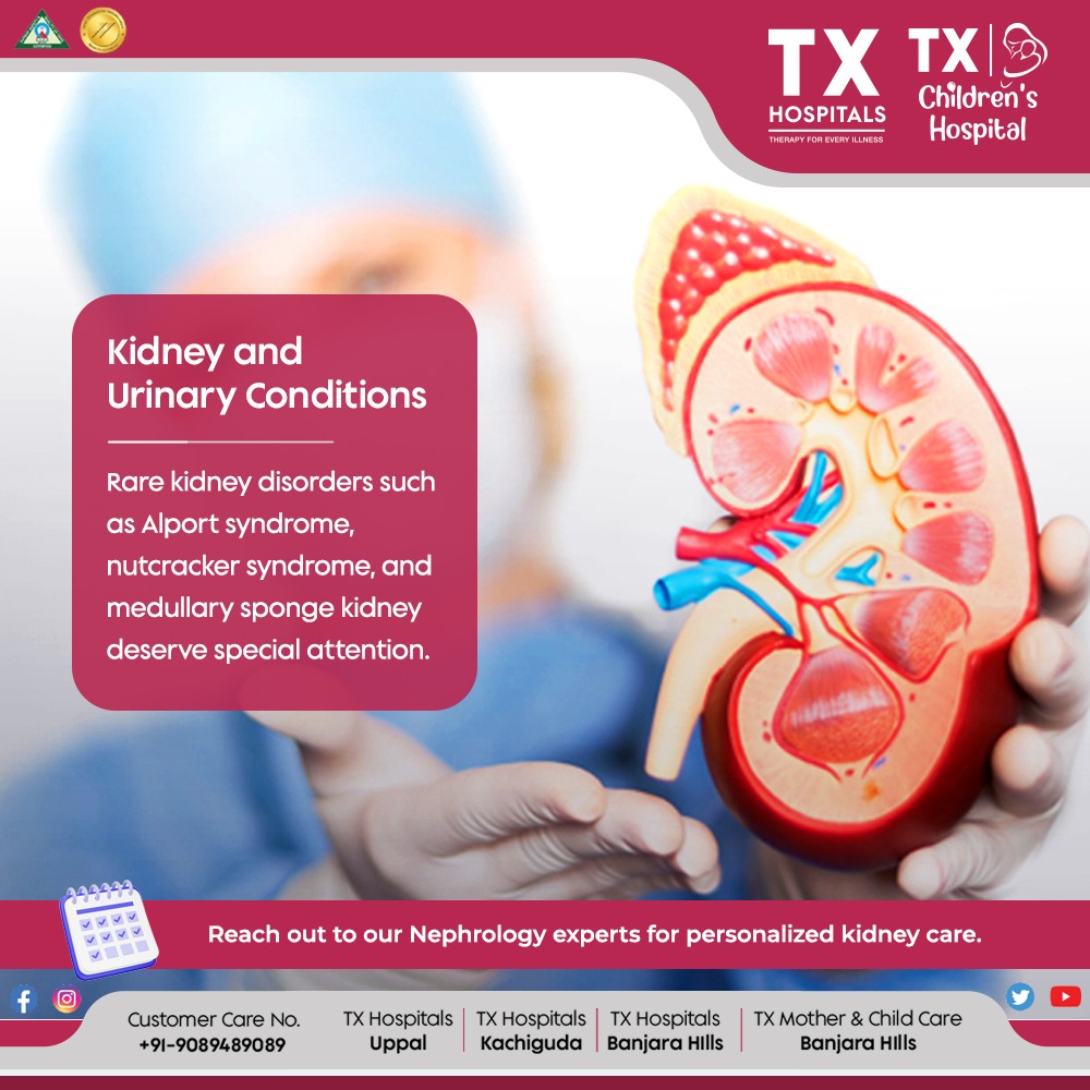 Get expert care for rare kidney disorders like Alport syndrome, nutcracker syndrome, and medullary sponge kidney. Consult our Nephrology team today. Book Now: txhospitals.in/specialities/r… Call Now: 9089489089 #Nephrology #Urology