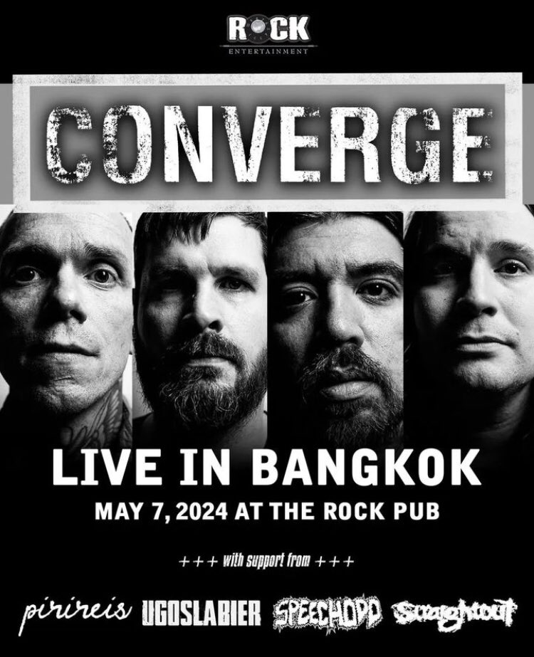We’re honoured to be an opening act for a band that inspired us, The legendary @Convergecult Together w/ ; @SpeechOdd @UgoslabierB @straightout (id) 📆 : May 7, 2024 🏢 : @therockpub , Bangkok 🎫 : Pre-Sale: 2400 BAHT Regular/At Door: 2800 BAHT