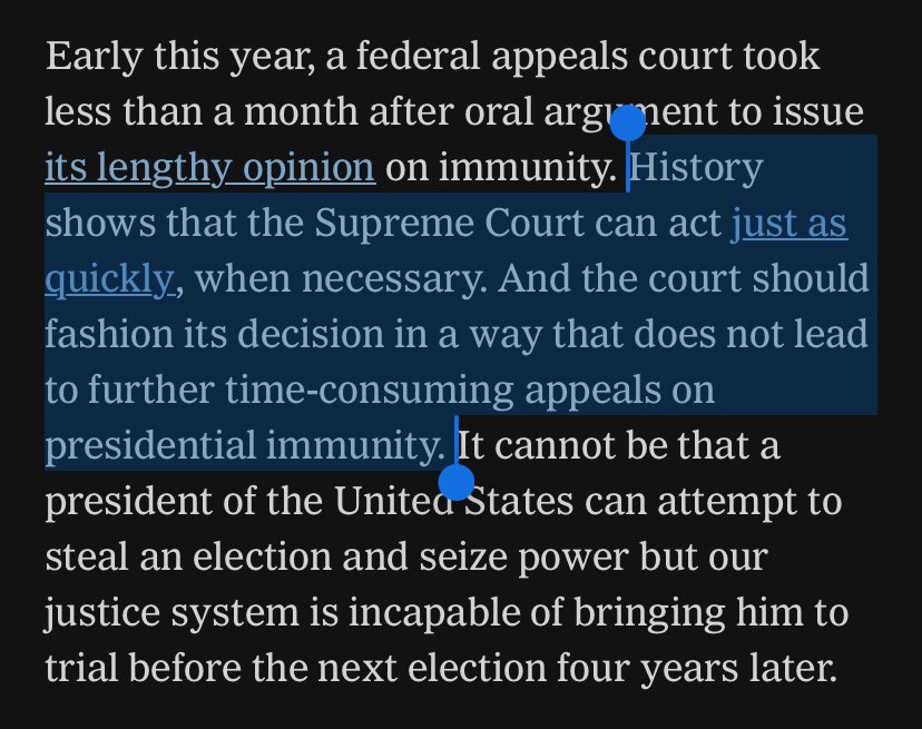 JUST IN: Liz CHENEY is out with a NYT op-ed pushing for the Supreme Court to reject Trump’s immunity claim in a way that does not allow him to delay his D.C. trial past the 2024 election. nytimes.com/2024/04/22/opi…