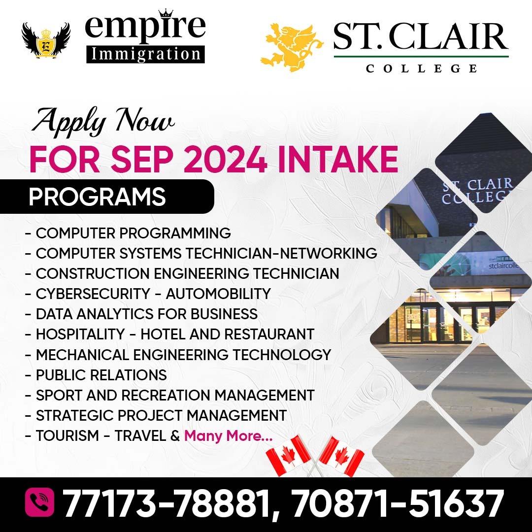 EmpireImm's tweet photo. 𝐒𝐭. 𝐂𝐥𝐚𝐢𝐫 𝐂𝐨𝐥𝐥𝐞𝐠𝐞👩‍🎓
𝐀𝐩𝐩𝐥𝐲 𝐅𝐨𝐫 𝐒𝐞𝐩𝐭 𝟐𝟎𝟐𝟒 𝐈𝐧𝐭𝐚𝐤𝐞✈️
𝐀𝐩𝐩𝐥𝐲 𝐍𝐨𝐰:- 𝟕𝟕𝟏𝟕𝟑-𝟕𝟖𝟖𝟖𝟏, 𝟕𝟎𝟖𝟕𝟏-𝟓𝟏𝟔𝟑𝟕📞
#ielts #Immigration #studyvisa #visa #trending #canada https://t.co/TNPcxwA2Zu