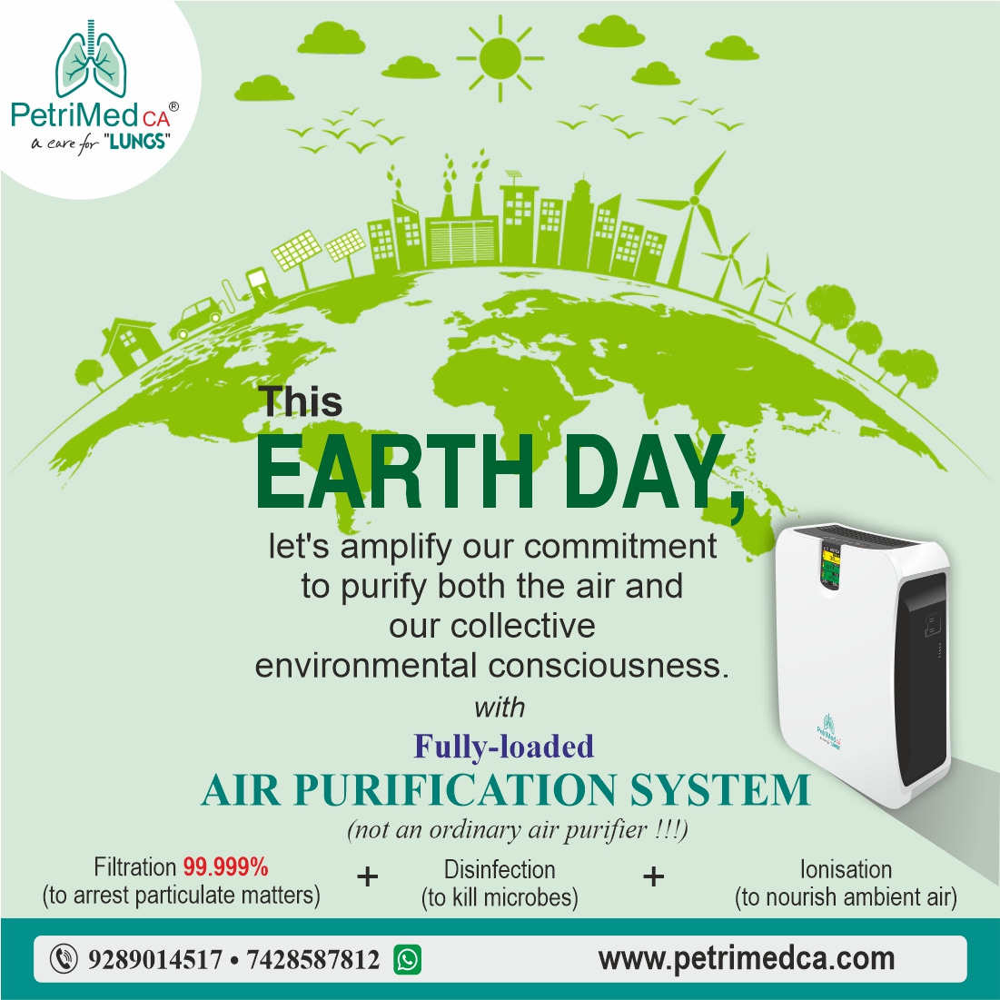 'Breathing clean air isn't just a luxury, it's a necessity. This #EarthDay, let's amplify our commitment to purify not just the air around us but also our collective consciousness towards environmental stewardship.'
#petrimedca #AirPurifier #indoorairquality #airquality