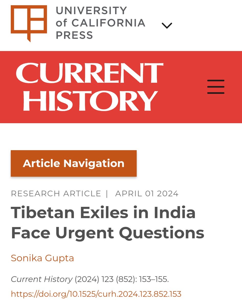 New post alert! @_SonikaGupta_ outlines the key challenges faced by the Tibetan exile community in India in her article in @CurrentHistory1! Access here: tibetscapes.wordpress.com/2024/04/16/tib…