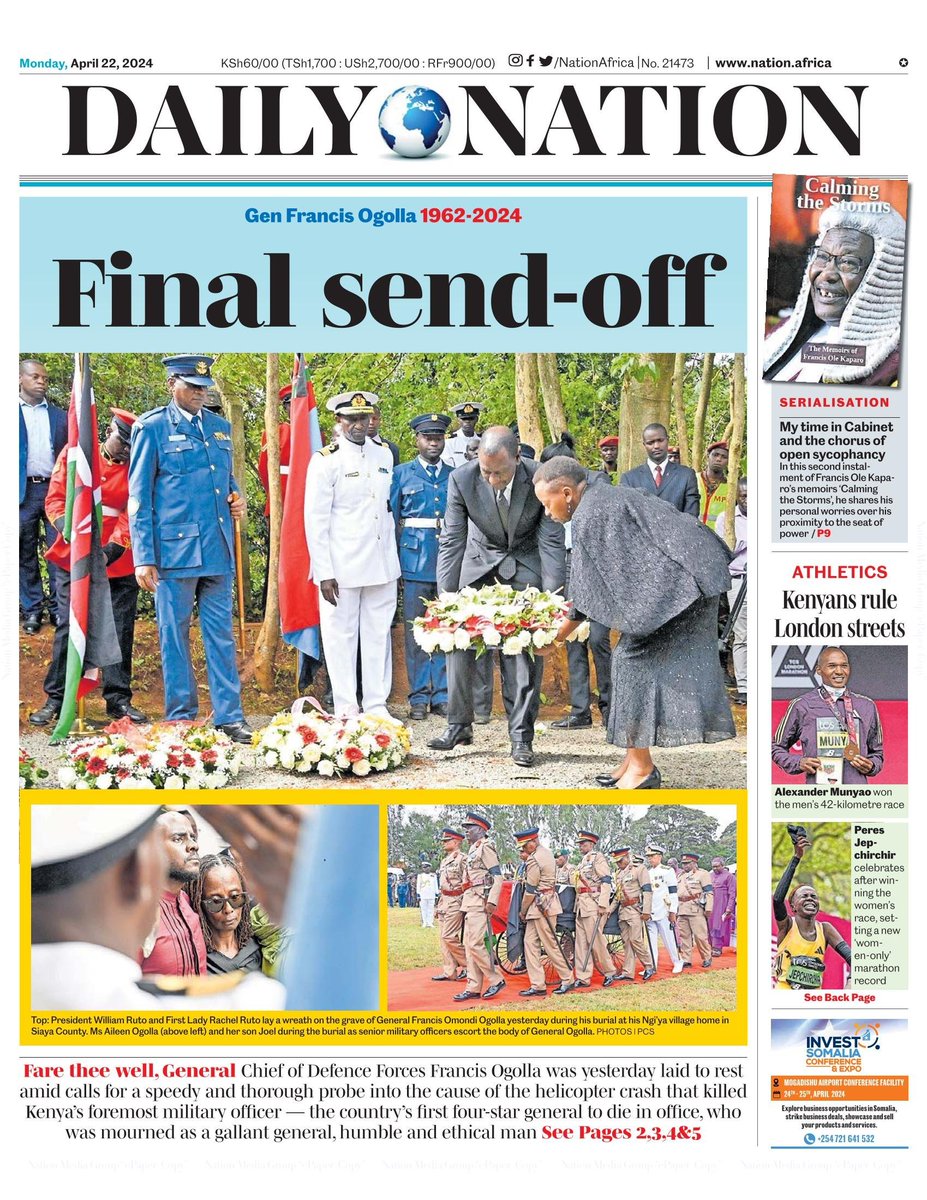 Today's Newspaper headlines
Monday 22nd April
#SouthC  #Kibochi #Meru #Bellingham #ConnectedAfricaSummit2024 #Omanyala