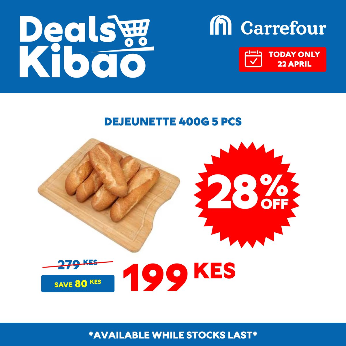 Indulge in the deliciousness of Dejeunette! 🍽️ Enjoy a mouthwatering 28% off on the Dejeunette 400g 5pcs pack. Hurry, grab this irresistible deal while it lasts! #CarrefourKenya #MoreForYou #GreatMoments @majidalfuttaim
