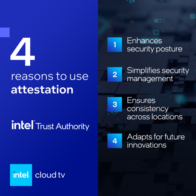 Meet the new technology helping take confidential computing to the next level. Learn how Intel® Trust Authority attestation services can verify the trustworthiness of compute assets at the network and edge and in the cloud. #IntelCloudTV #IAmIntel bit.ly/3QeWtxH