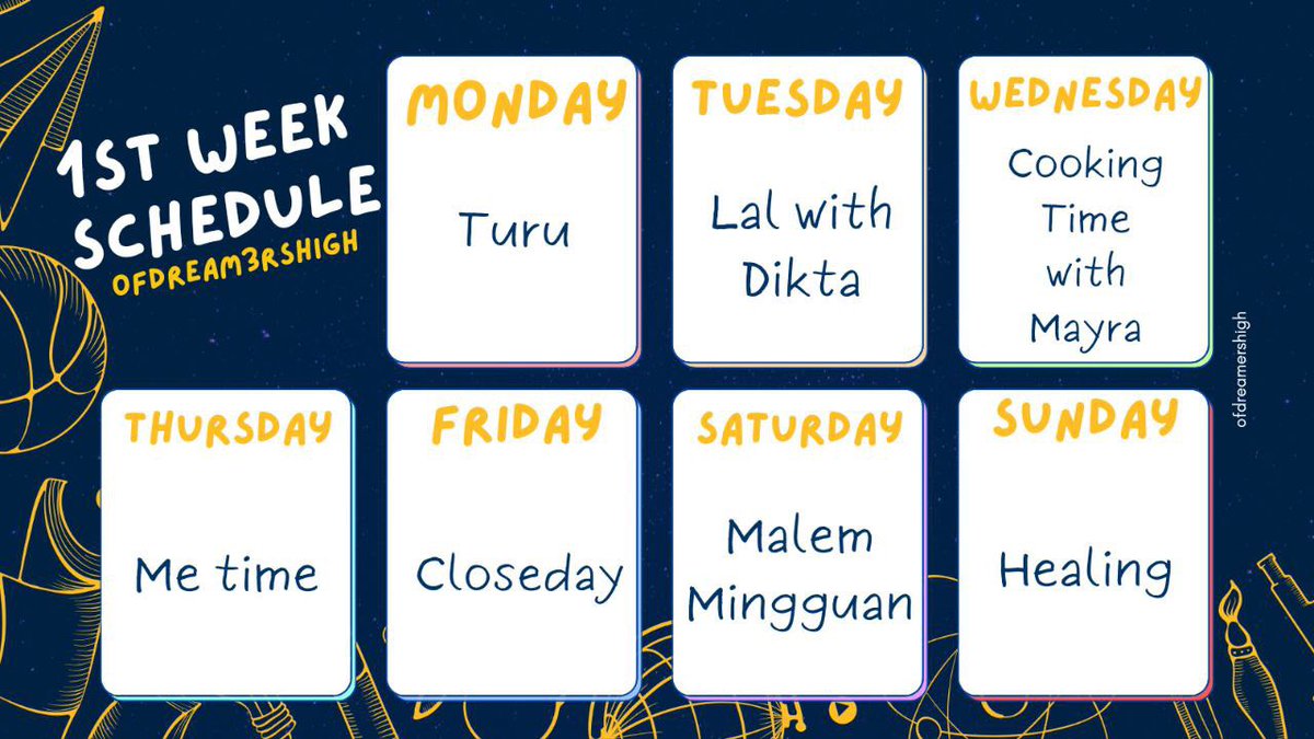 First week of weekly schedule
©OFDREAMERSHIGH
