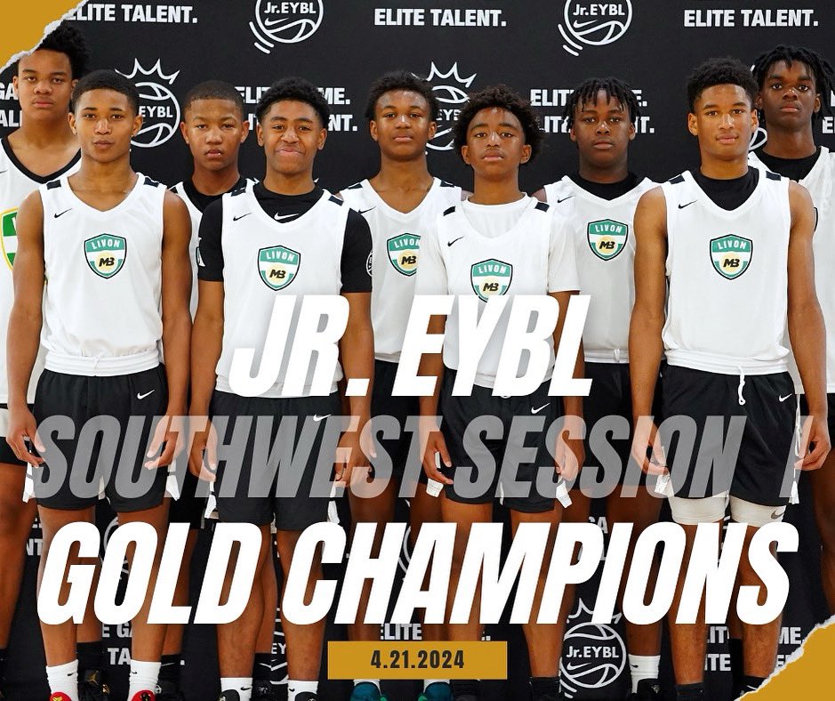 Congrats to our 8th Grade Team (2028) for winning the Gold Bracket of the Nike Jr EYBL Session in Rockwall TX this weekend. Big wins on Sunday over Brad Beal Elite EYBL (MO) and Team Griffin EYBL (OK) #JrEYBL #NikeHoops #LIVON
