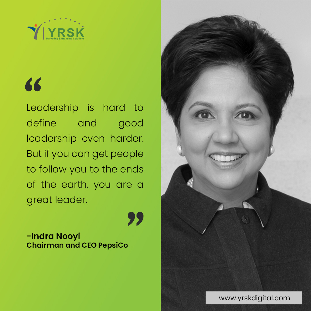 True leadership is elusive yet unmistakable. When you inspire others to journey alongside you to the furthest horizons, you transcend greatness. 🌟 

#leadershipjourney #inspiregreatness #quoteoftheday #mondaymotivation #indranooyi #digitalmarketing #yrskmarketing