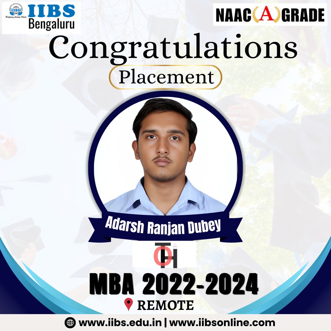 Congratulations Adarsh Ranjan Dubey from the #MBA 2022-2024, IIBS Bengaluru has secured a placement at The House of Originals Our warmest wishes for a future that may be filled with learning and countless achievements.

#Placement #SuccessStory #jobs #Career #PGDM #Bengaluru