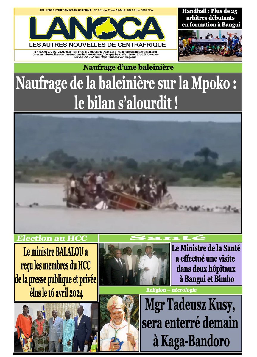 #Centrafrique 

La Une du lundi 22 avril 2024
Bonne lecture