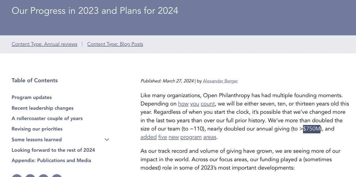 AndyMasley's tweet photo. It's nice that last year Open Philanthropy was the single largest funder of both farmed animal welfare &amp; AI safety, saved ~25000 lives via GiveWell, and helped fund the malaria vax's development among other things

BUT instead they could have renovated 1/12th of a train station https://t.co/5kNjddrRGI