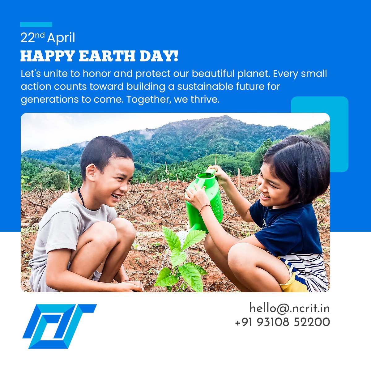 NCRITSol's tweet photo. Happy Earth Day! Let's celebrate our incredible planet and commit to protecting and preserving it for generations to come. Together, we can make a positive impact and ensure a sustainable future for all living beings. 🌎💚

#EarthDay #ProtectOurPlanet #NCRITSolutions #NCRIT https://t.co/Wt8ARoBs2q