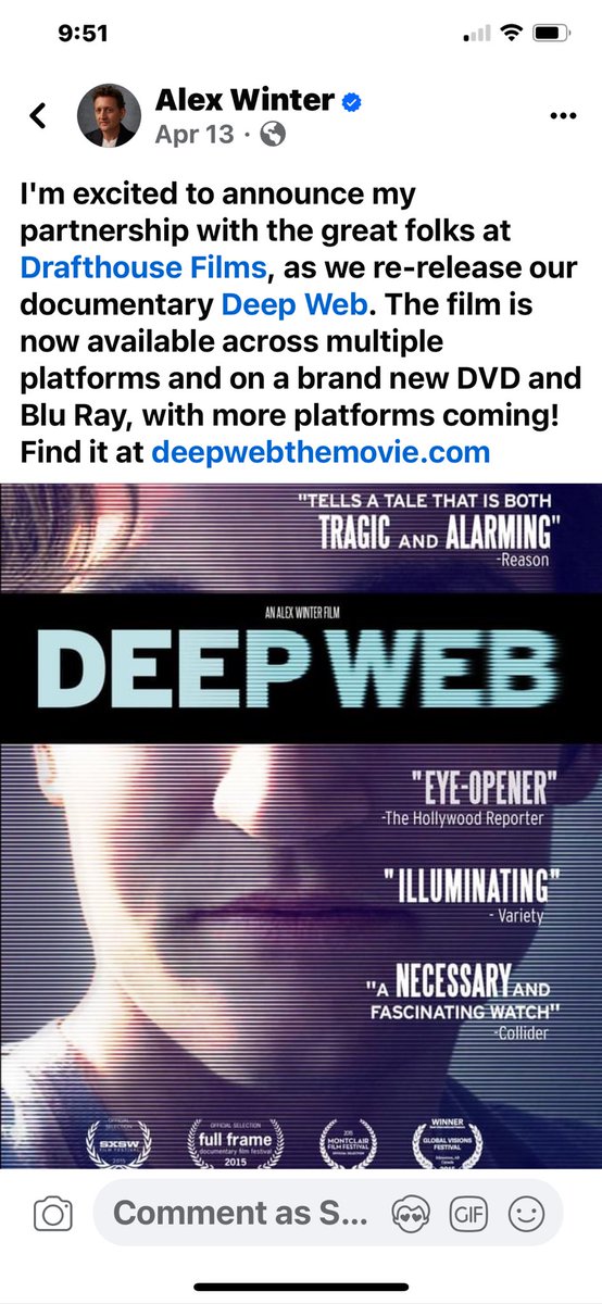 🚨#AlexWinter documentary @deepwebmovie Re release - @Free_Ross  It’s a must see. Ross is still in prison!. #FreeRoss