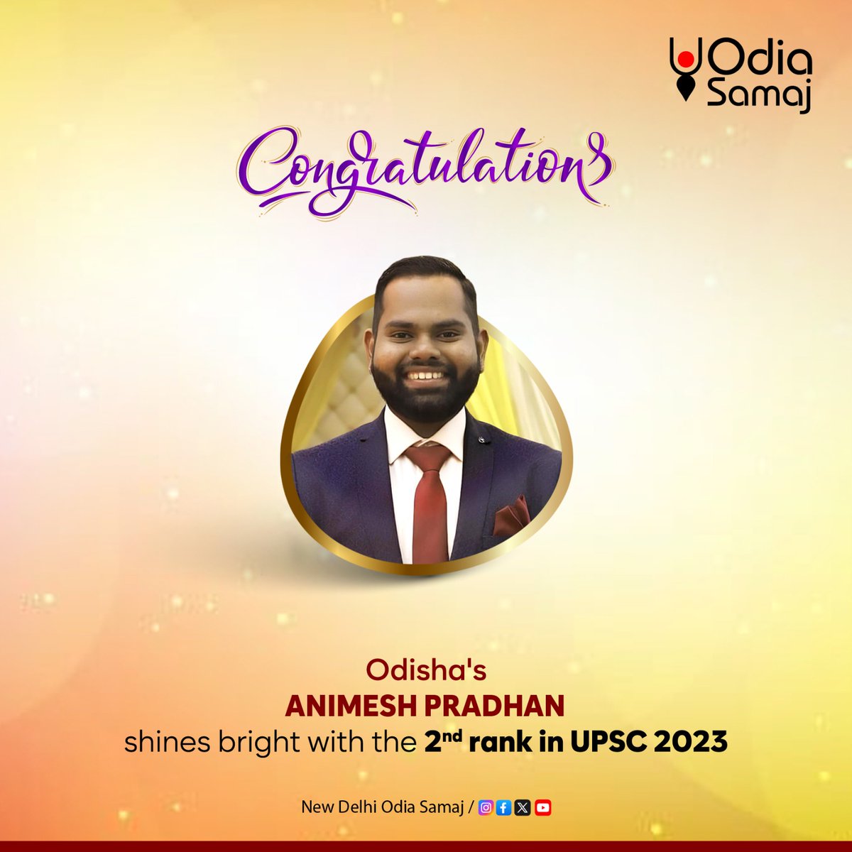 A proud moment for Odisha!😊

Heartiest congratulations to Animesh Pradhan for achieving the 2nd rank in UPSC 2023!

#Congratulations #AnimeshPradhan #upsc2023 #emergingodias #UPSCSuccess #proudmoment #Odisha