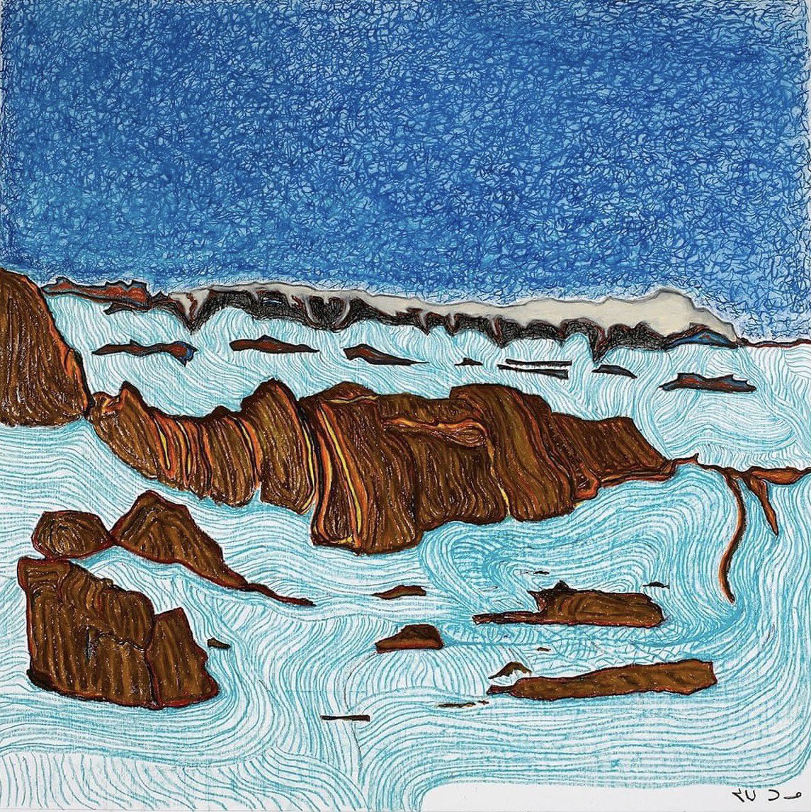 Célèbrons le Jour de la #Terre avec #JutaiToonoo (1959-2015) peintre et sculpteur inuit et cette vue de Kinngait à la fin du printemps lorsque le soleil revient sur l'île Dorset (Nunavut). 
Pour en savoir + beaux-arts.ca/magazine/votre… @BeauxArts_mag 
 @ottawaville @MBACanada