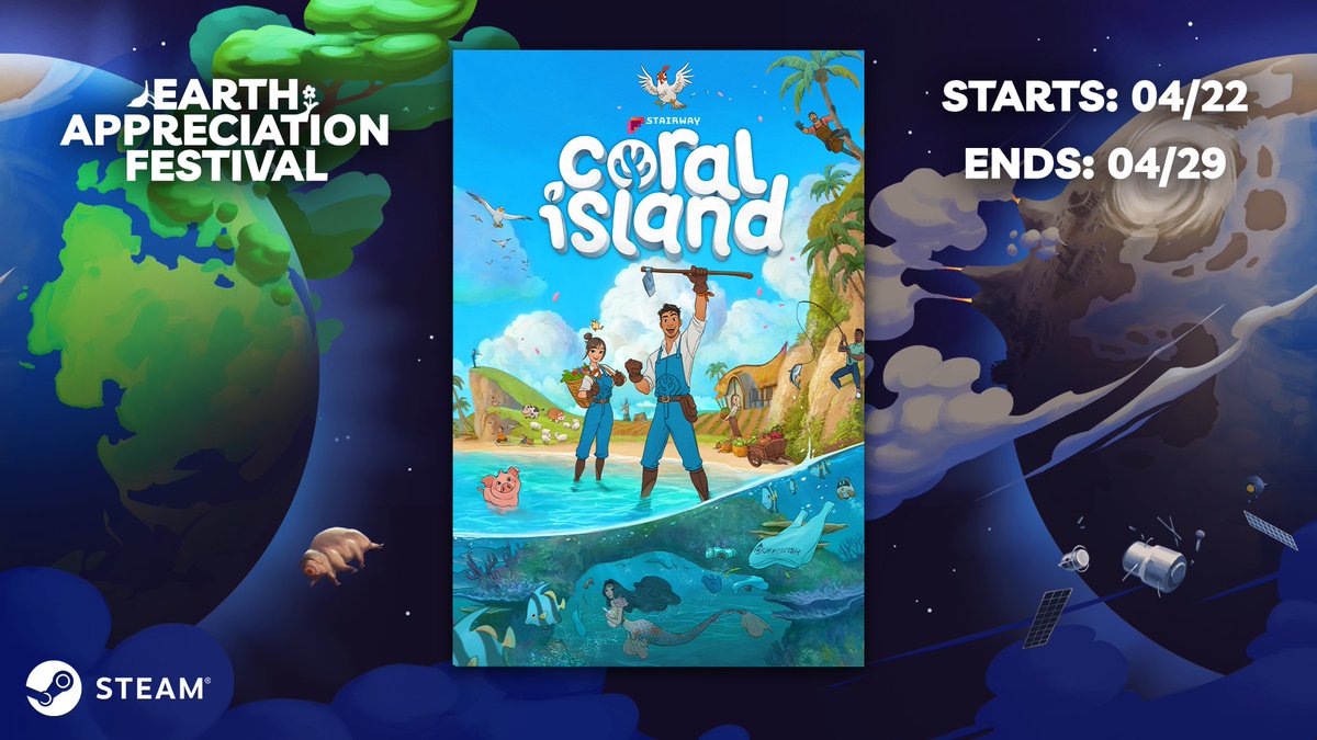 Happy Earth Day 2024! 🌍 @coralislandgame is participating in the Earth Appreciation Festival 2024 on Steam! Check out the event here: store.steampowered.com/sale/Appreciat… Let's protect and appreciate our one Earth together! ❤️