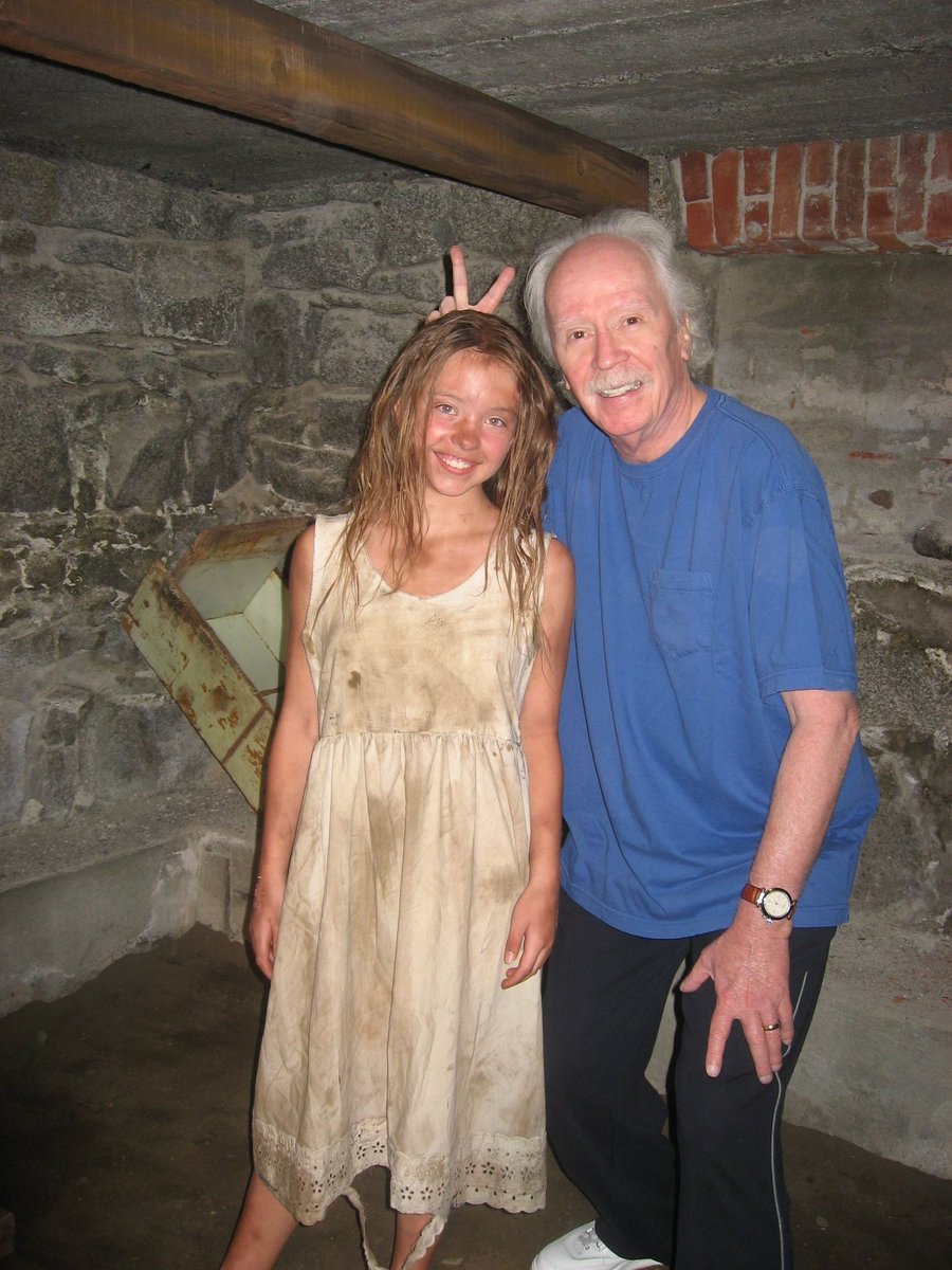 Sydney Sweeney with director John Carpenter on the set of The Ward (2010).
