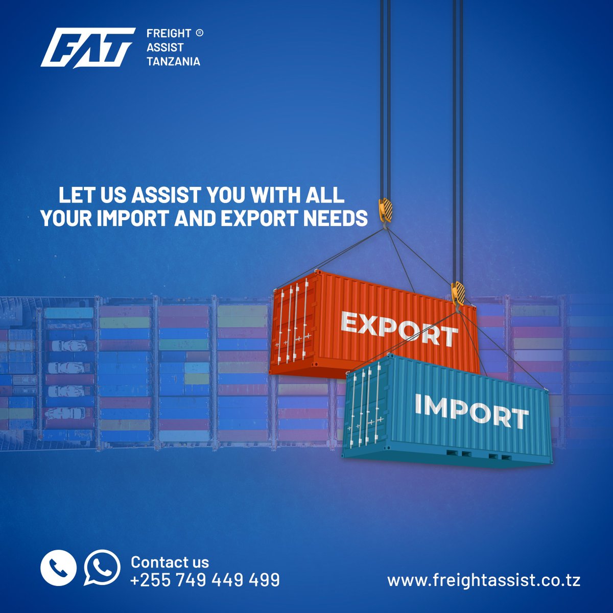 Streamline your global trade with our comprehensive import and export solutions. Let us handle the logistics while you focus on growing your business.

#FreightAssistTanzania #FreightFowarding #Shipping #AirFreight #SeaFreight #FreightForwarder #SupplyChain #Export #Import