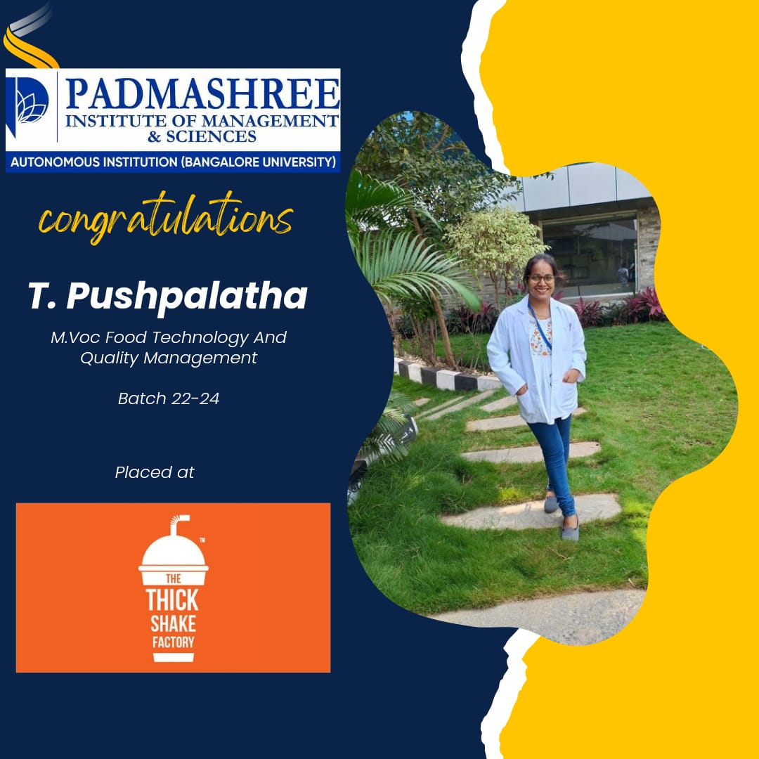 Congratulations to our dear student, Ms. Pushpalatha, for securing a placement at The Thick Shake Factory 🎉 Her achievement is a testament to the caliber of students in our Department of M.Voc Food Technology & Quality Management👏#PlacementSuccess #ProudMoment #CareerMilestone