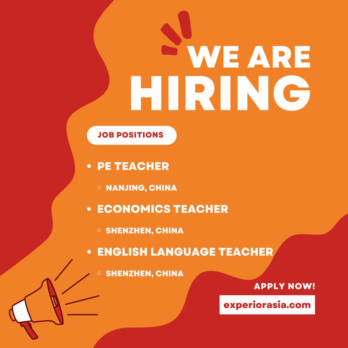 ExperiorAsia's tweet image. Ready for an adventure? 🌏 Discover our teaching jobs in China! 💼🎓 Don't miss out on this opportunity to explore a new culture, gain valuable experience and make a difference. Head over to our website for requirements and job descriptions. 

#TeachAbroad #ChinaJobs #Opportunity