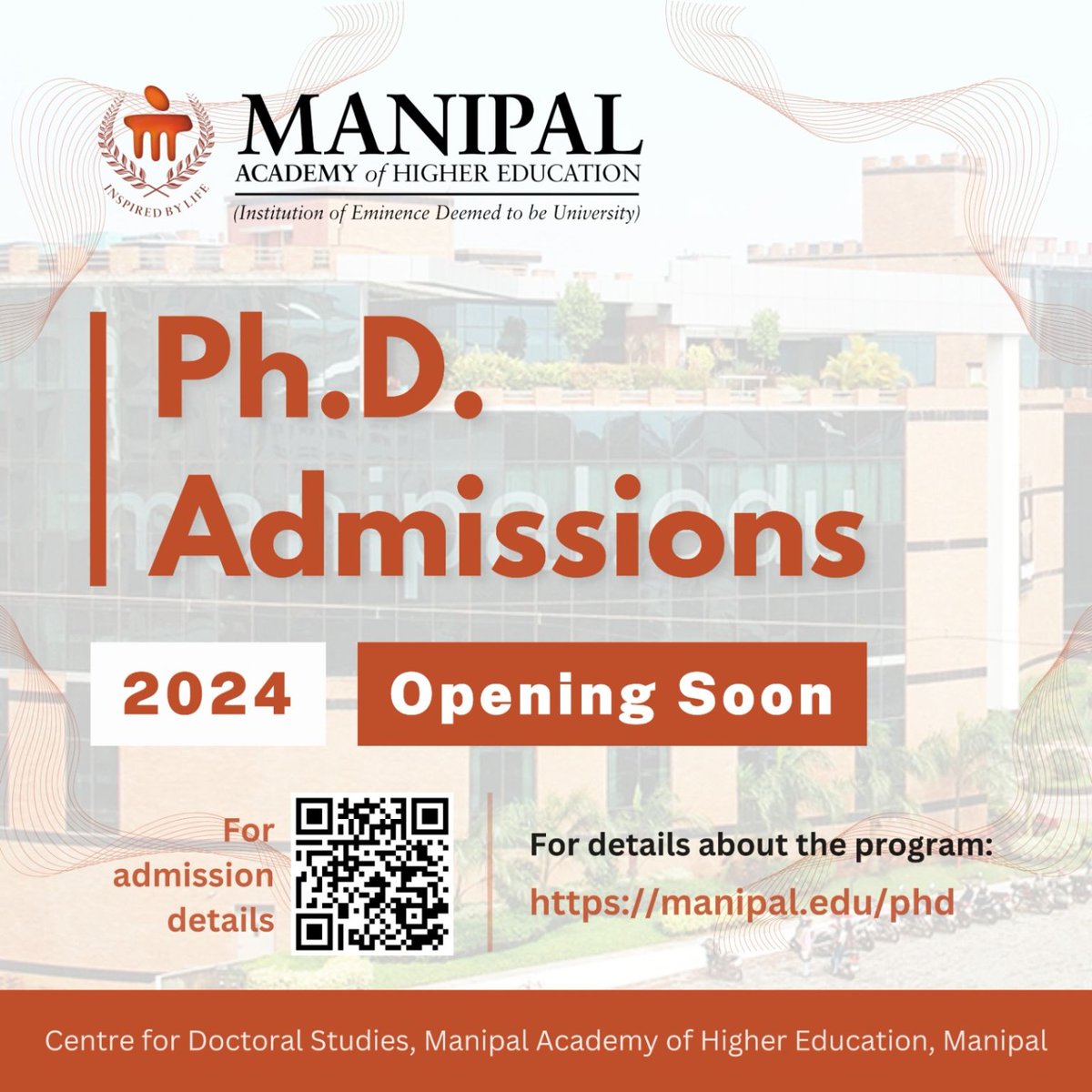 Step into the realm of groundbreaking research and academic advancement! Applications for Ph.D. admissions in 2024 are officially open. Initiate your journey toward scholarly excellence now!
@mahe_manipal @wmanipal
#mahe #mahemanipal #PhDAdmissions #ResearchOpportunity