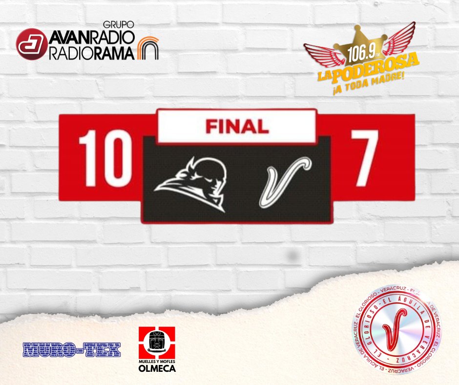 LaPoderosa1069's tweet photo. 🔥⚾Marcador final⚾🔥

Conspiradores de Qro.1️⃣0️⃣
El Águila de Veracruz 7️⃣

Presentado por 
Muro-tex 
Muelles y Mofles Olmeca 

#AtodaMadre #SiempreGlorioso #Temporada2024 https://t.co/goWoxAQ4VS