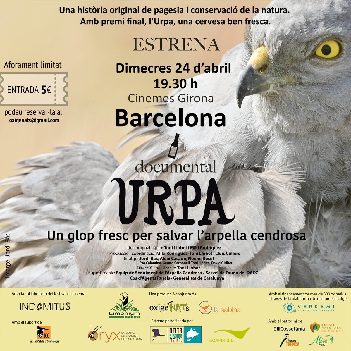 OxigeNATs (@oxigenats) on Twitter photo Estrenem el documental "Urpa" a Barcelona! Amb <a href="/oryxnatura/">Oryx</a> i el <a href="/DeltaBirdingF/">DeltaBirdingFestival</a> , dimecres 24, a les 19.30 als cinemes Girona (de BCN!). Amb el suoport de <a href="/ICOcells/">ICOcells</a> <a href="/Cossetania/">Cossetània Edicions</a> <a href="/EspaisPonent/">EspaisNaturalsPonent</a> . I queden entrades, reserveu-les a oxigenats@gmail.com o aquí: forms.gle/RFRF8z5soTY8W2… Estrenem el documental "Urpa" a Barcelona! Amb <a href="/oryxnatura/">Oryx</a> i el <a href="/DeltaBirdingF/">DeltaBirdingFestival</a> , dimecres 24, a les 19.30 als cinemes Girona (de BCN!). Amb el suoport de <a href="/ICOcells/">ICOcells</a> <a href="/Cossetania/">Cossetània Edicions</a> <a href="/EspaisPonent/">EspaisNaturalsPonent</a> . I queden entrades, reserveu-les a oxigenats@gmail.com o aquí: forms.gle/RFRF8z5soTY8W2…