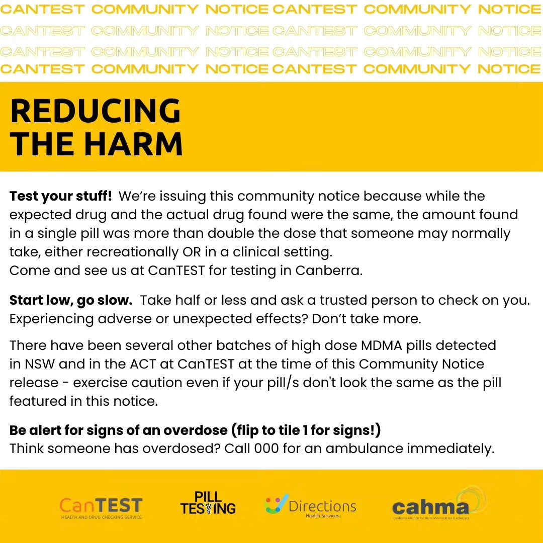 DRUG ALERT 19/4 Another very potent pressed MDMA pill is doing the rounds, with significantly more MDMA than one person would enjoy in one sitting. Just like the real Donald Trump, this pill is one to be wary of. Remember to test your stuff, Visit CanTEST in the CBD.