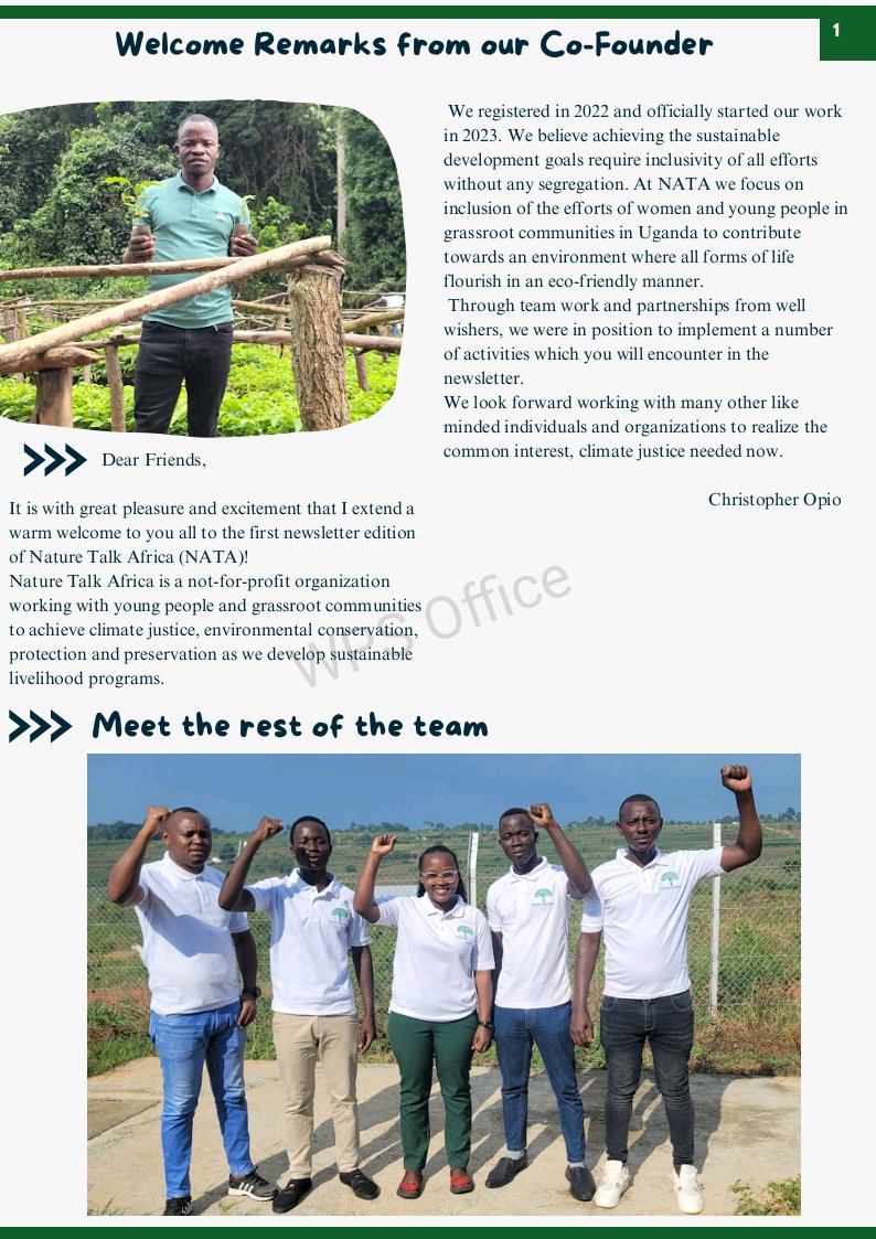 NatureTalk_A's tweet image. Good morning.
@NatureTalk_A releases it&apos;s newsletter. Read through how we are impacting communities. #SupportingOurCommunity  we need your support to expand our reach. @GreengrantsFund @RefineryOil @rucidug @adaptationfund @wphfund @IFAD @Oxfam @VSOUganda @AfiegoUg
