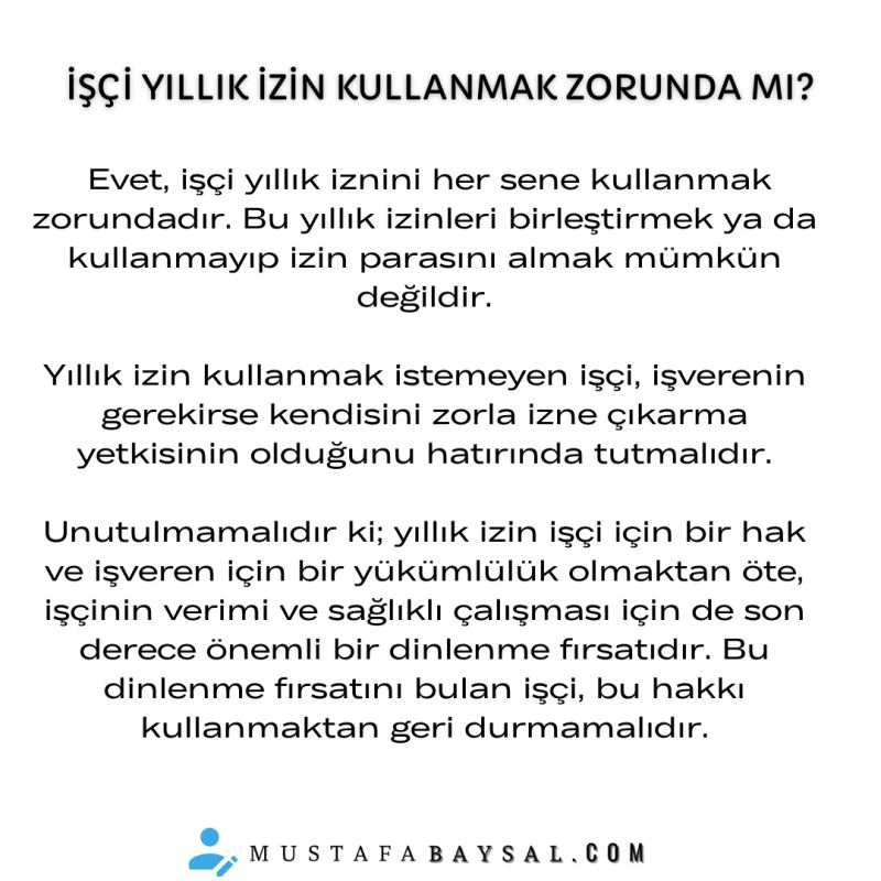 İşçi yıllık izin kullanmak zorunda mı?

#işçi #işveren #işkanunu #sgk #sosyalgüvenlik #işmahkemesi #işhukuku #ik #insankaynakları #avukat #smmm