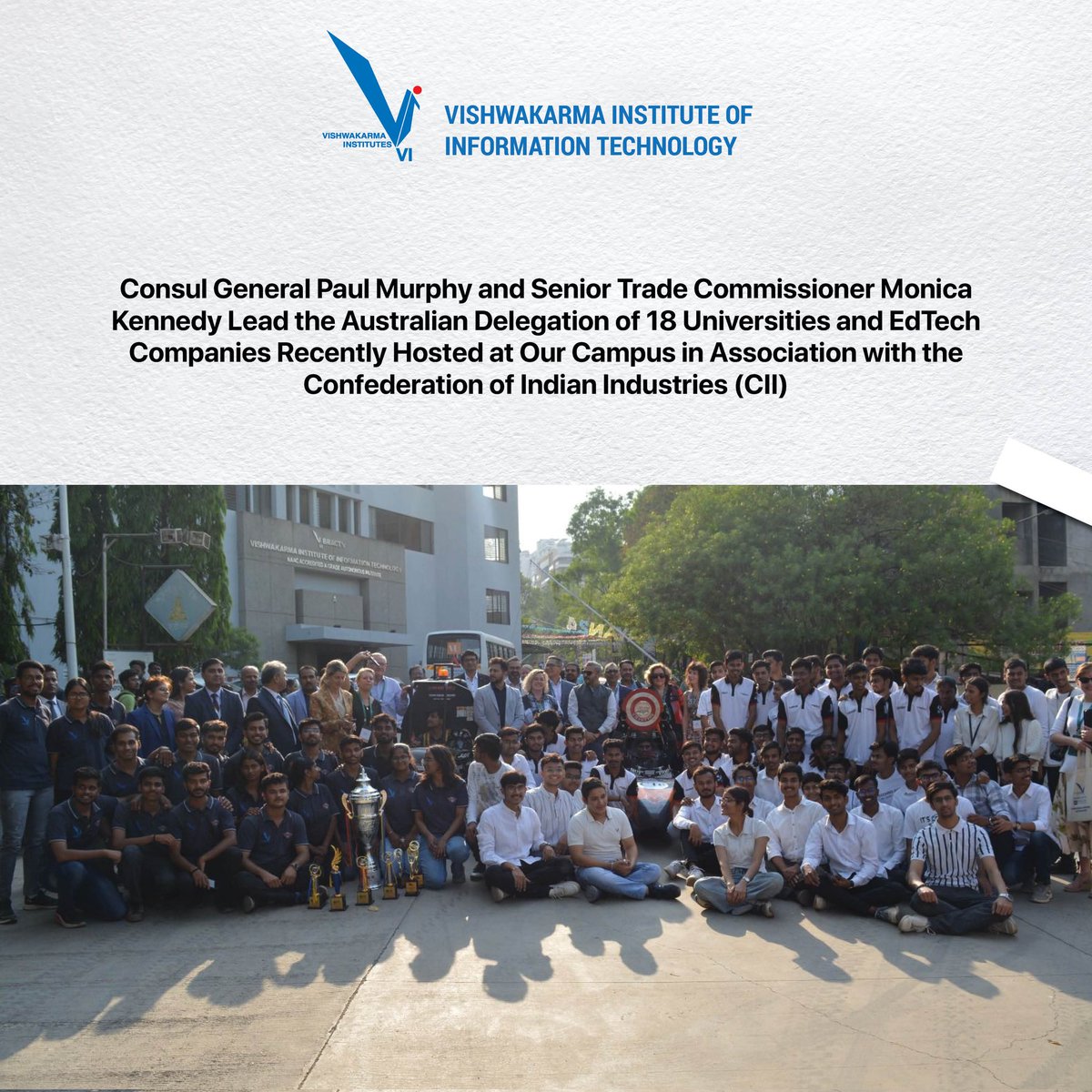 viit_pune's tweet photo. A high-level delegation led by the Consul General of Australia in Mumbai - Mr. Paul Murphy, was recently hosted at the VIIT campus in association with CII on 10th April, opening doors for collaboration opportunities with Australian institutions.
#IndoAusCollaboration #VIIT #CII https://t.co/NdwqmOKqE8