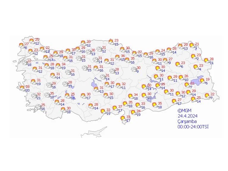 Çarşamba günü yurt genelinde hava sıcaklıklarının 30 dereceyi geçmesi bekleniyor.