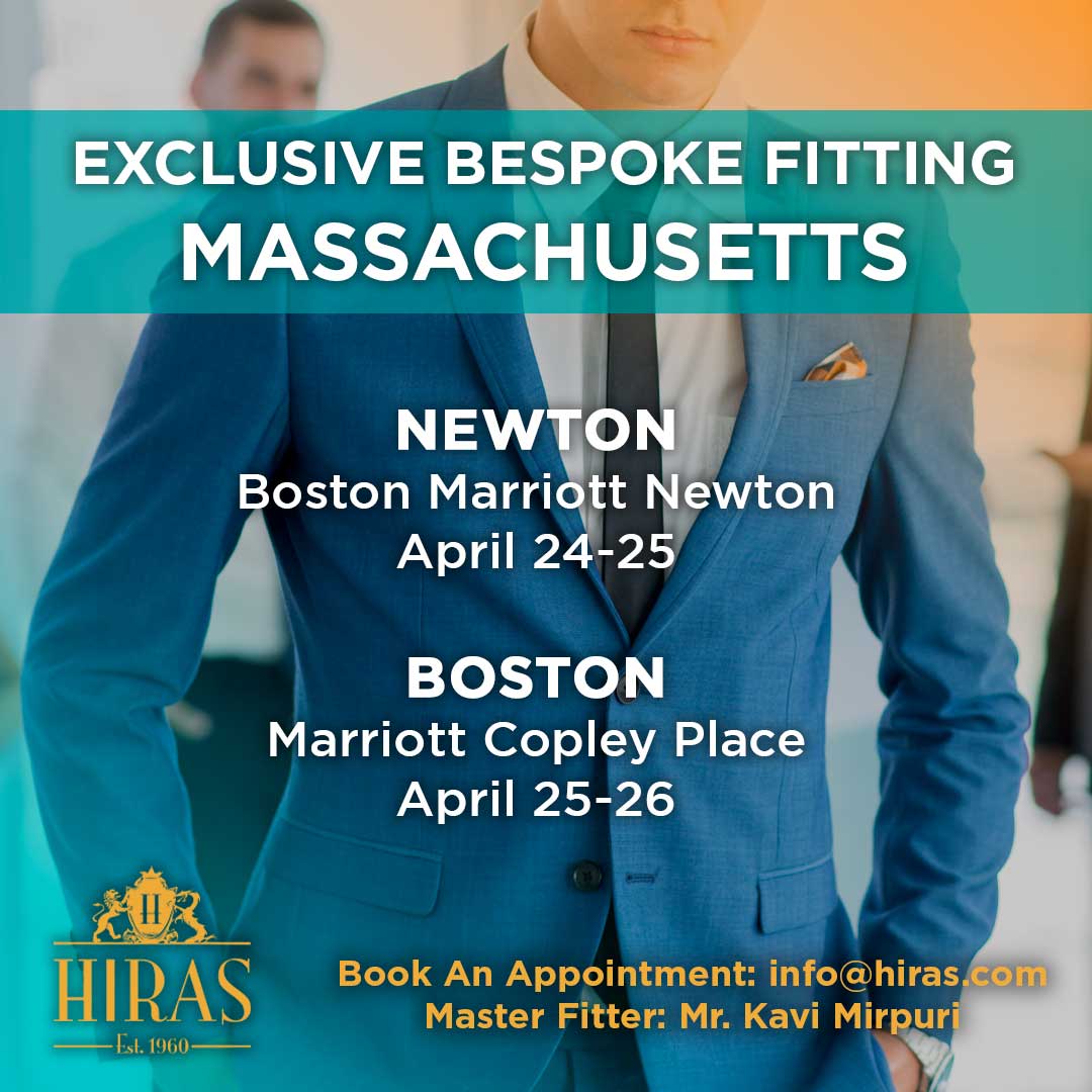 Update your wardrobe and find the perfect look for your special occasion or everyday style. Schedule a personal fitting in #Massachusetts on April 24-26.

Email us at info@hiras.com or book an appointment online hiras.com/Trip-Schedule

#bespokefitting #custommade #hirasbespoke