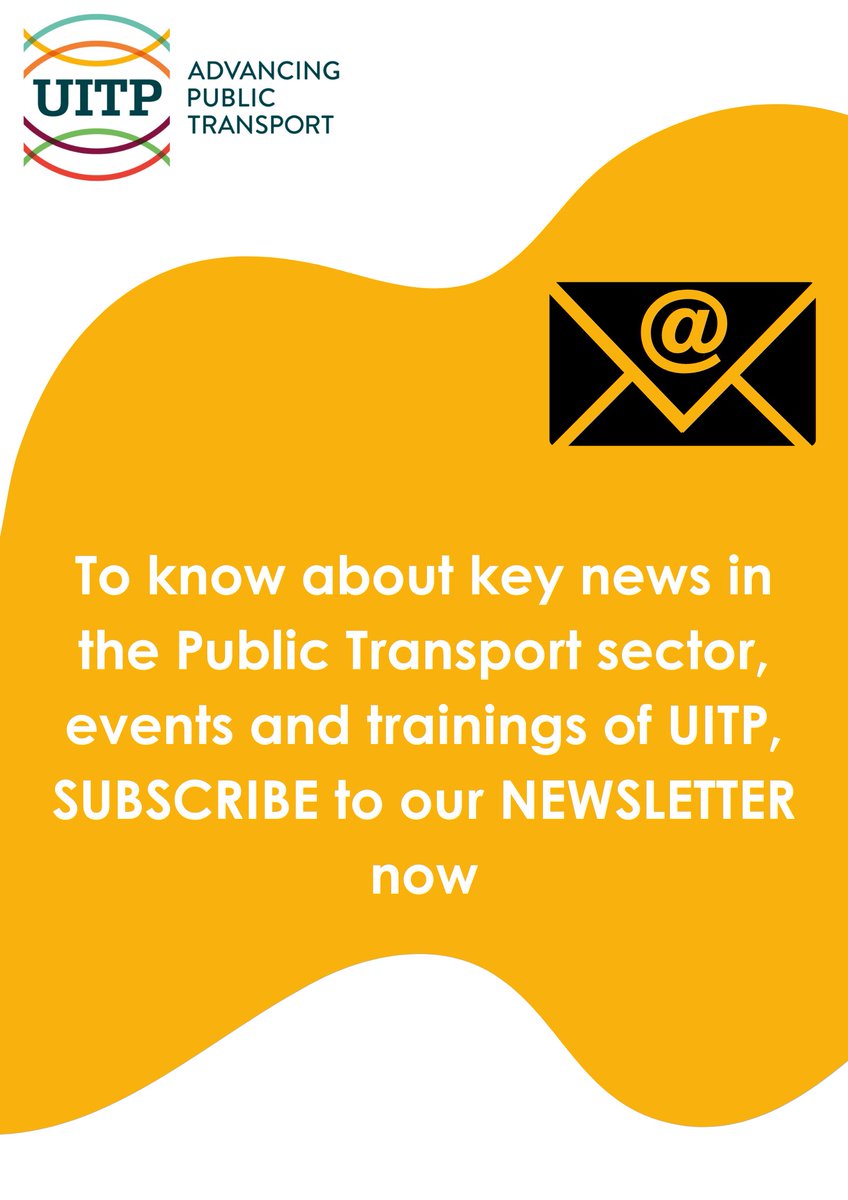 📢Updates on the latest news on the #PublicTransport sector, across the world can now be at your fingertips. #Subscribe to #UITPNewsletter now.
👉 mailchi.mp/uitp.org/subsc…

#UITP #AdvancingPublicTransport #newsletter