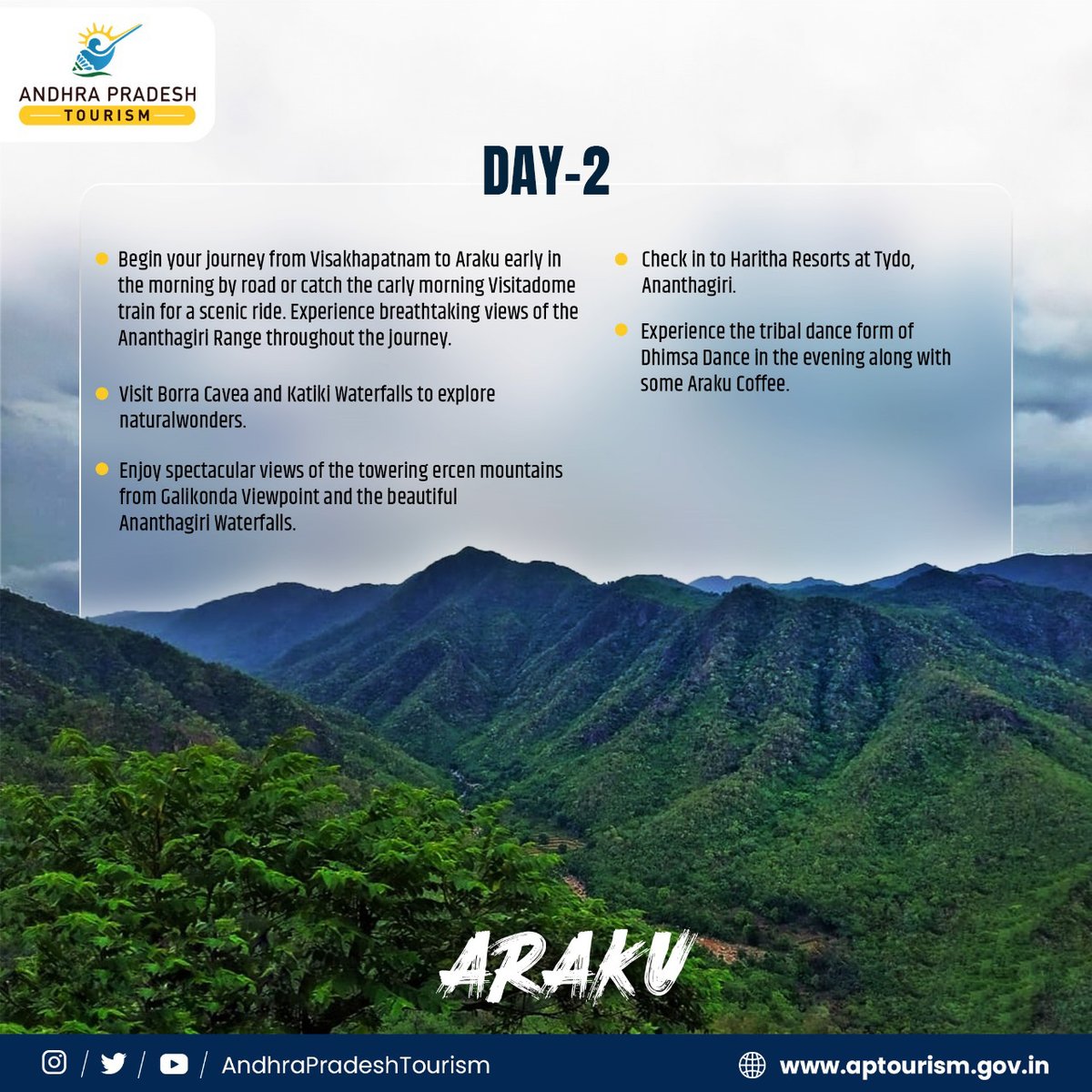 Explore the Natural Wonders of Visakhapatnam, Araku, Lambasingi, and Maredumalli!
try this breathtaking journey through the picturesque landscapes where nature's beauty awaits at every turn. Experience the wonders of nature like never before on this unforgettable 5-day journey!
