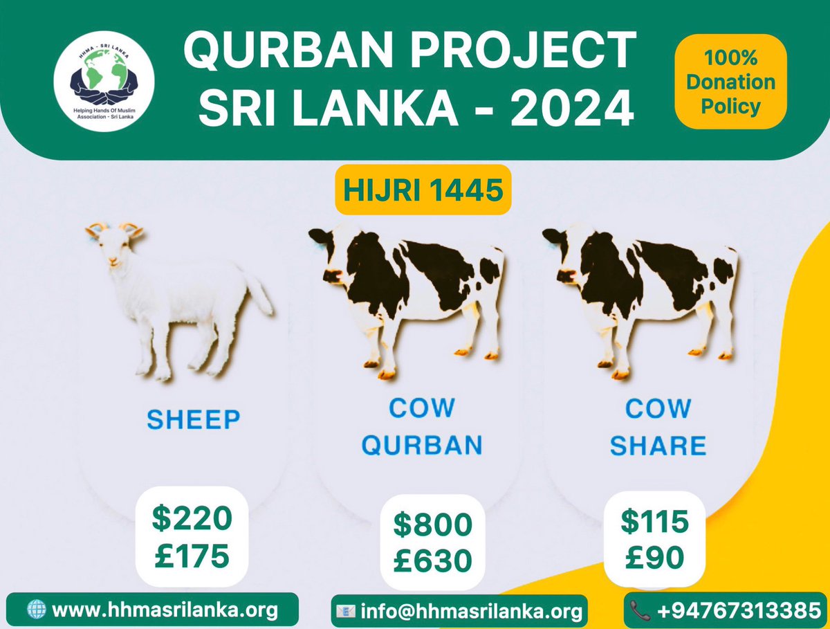 #QURBAN2024 #SriLanka 🇱🇰
May goodness find its place, may this sacrifice be Eid

“He who lets others share, MAKE THE SACRIFICE A FEAST”  hhmasrilanka.org
📧 info@hhmasrilanka.org
📞 +94 76 731 3385