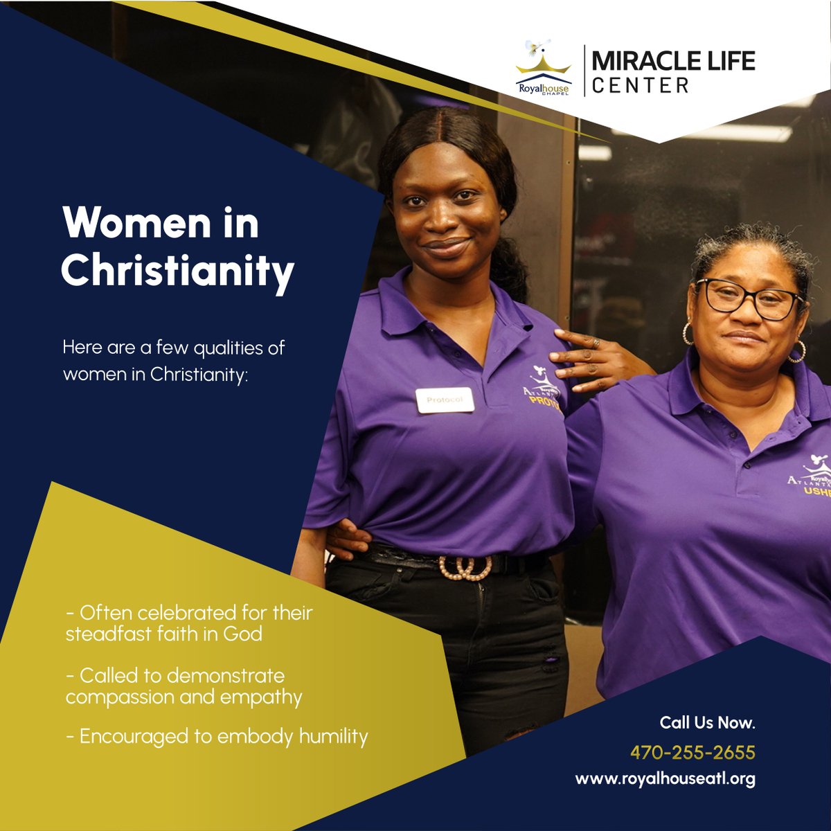 Explore and grow in these qualities with our Women's Ministry at Royalhouse Chapel ATL. 

Join us in fellowship, study, and service as we support one another in our faith journey. 

#TuckerGA #ReligiousOrganization #ChristianWomen