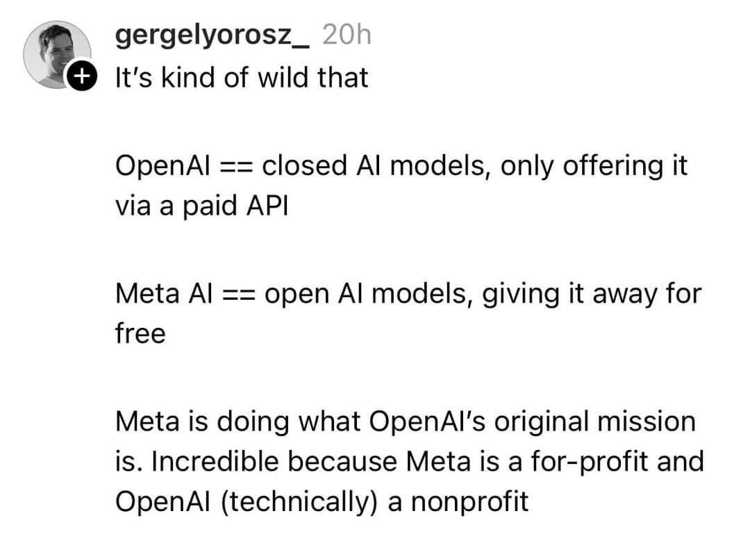 Meta being more 'open' with AI than OpenAI. The irony.