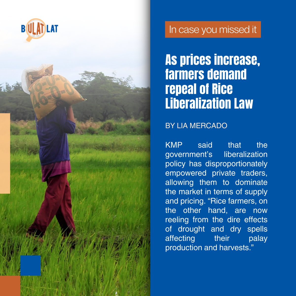 “Farmers and consumers are demanding the strengthening of the rice industry as a solution to the perennial rice inflation, now nearing an all-time high rate that is expected to continue until July.” bulatlat.com/2024/04/15/as-…