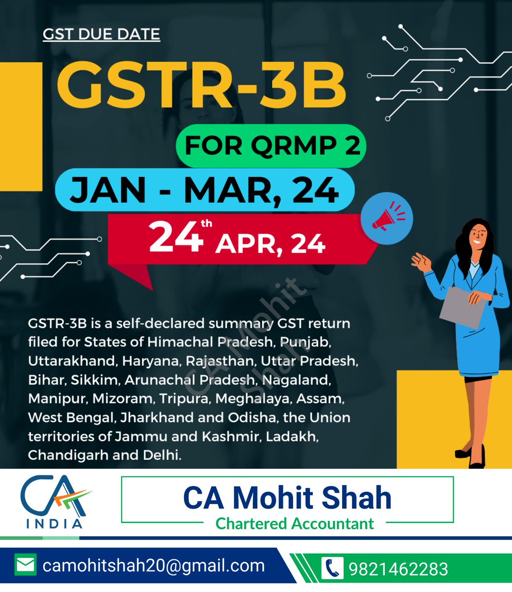 Taxpayers under QRMP scheme in other states/UTs, 24th April,2024 is the last date to file GSTR-3B for Jan-Mar 2024 quarter. File now to avoid penalties.    

#GSTR3B #QRMP #GSTReturns #TaxFiling #SmallBusiness #SMEs #TaxCompliance #GSTIndia #QuarterlyFiling #BusinessTaxation