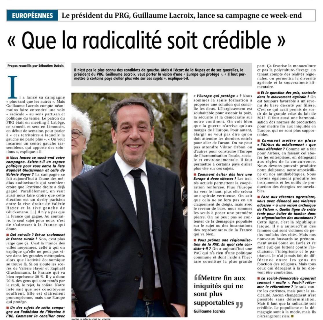 Merci au groupe centre presse et à ses 14 quotidiens pour cet entretien dans le cadre du lancement de la campagne   #EuropeTerritoiresEcologie. Une liste au service du réel de nos vies et de tous nos territoires <a href="/ETE_2024/">Europe Territoires Écologie | 🗳 Guillaume Lacroix</a>