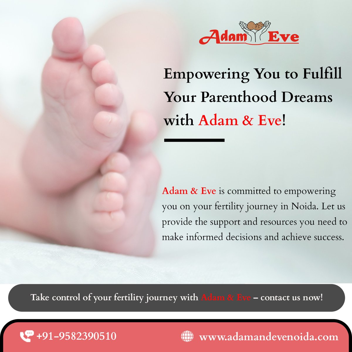 At Adam and Eve Noida, we understand the challenges of infertility. 
𝗕𝗼𝗼𝗸 𝗬𝗼𝘂𝗿 𝗙𝗶𝗿𝘀𝘁 𝗙𝗿𝗲𝗲 𝗔𝗽𝗽𝗼𝗶𝗻𝘁𝗺𝗲𝗻𝘁:
𝗖𝗮𝗹𝗹 +𝟵𝟭-𝟳𝟲𝟲𝟵𝟴𝟬𝟱𝟲𝟬𝟬 
#FertilityAwareness #HopeForFamilies #Noida #AdamAndEveNoida