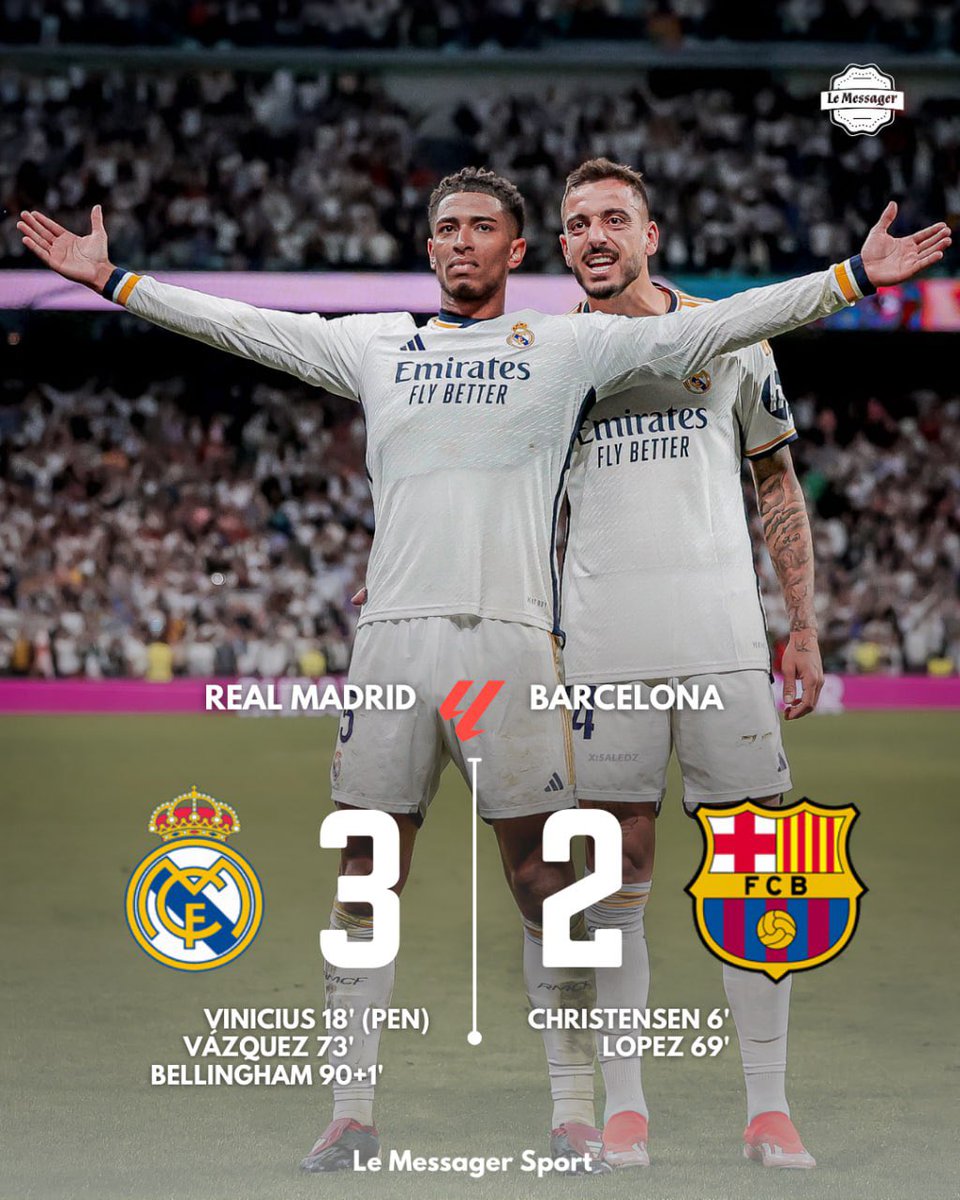 LaLiga leaders Real Madrid’s pursuit of a record-extending 36th Spanish title after Jude Bellingham scored a goal in added time to secure a comeback win over defending champions Barcelona. #LaLiga #ElClassico