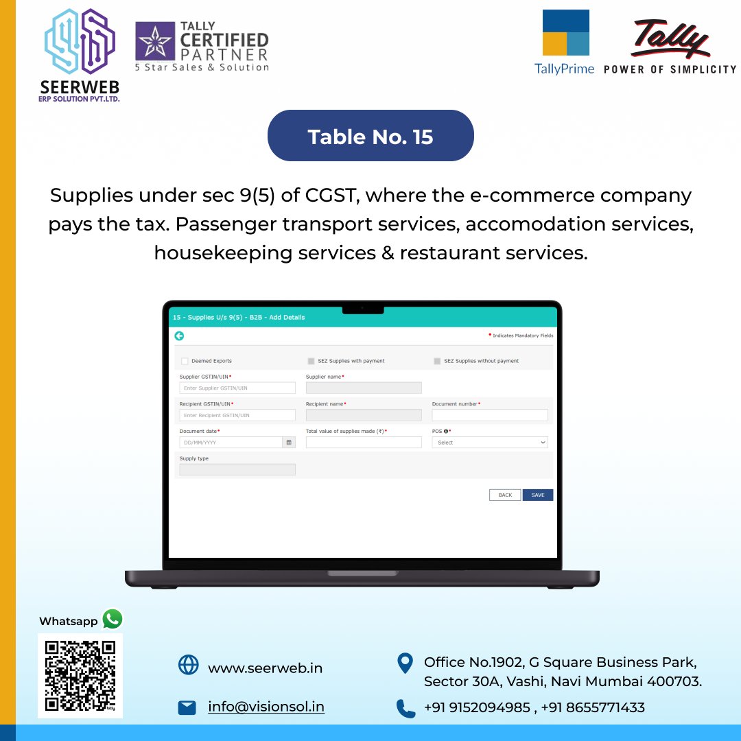 Stay updated!  From January 2024, GSTIN introduced two new tables in GSTR-1 - Table 14 & Table 15.

Learn more with Seerweb.

📞+91 9152094985 / +91 8655771433

✉️info@visionsol.in

Visit our website: seerweb.in

#GST #GSTR1Update #seerweb @tallysolutions