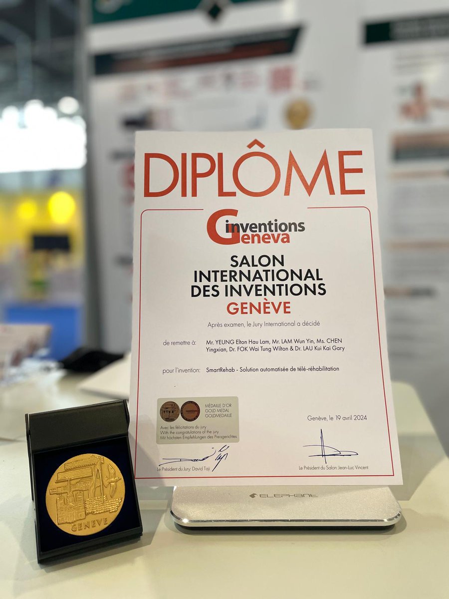 hkustroke's tweet photo. SmartRehab wins a Gold Medal with Congratulations of the Jury at the 49th International Exhibition of Inventions Geneva! More details of our project: https://t.co/L4B19p3lTt https://t.co/VJVgY3TGiC