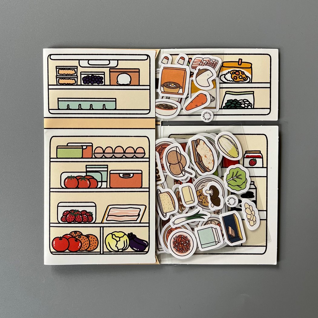 「하루요리 냉장고 조각스티커가 나왔답니다~귀여운 냉장고 안에 아기자기한 음」|도토리대장のイラスト